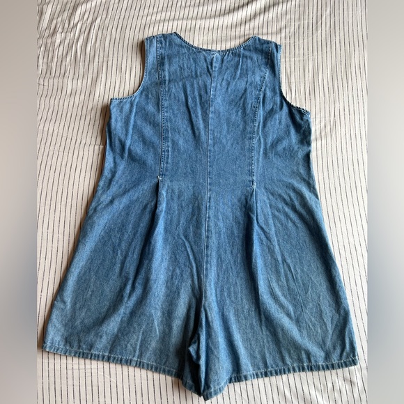 Denim Tank Sleeveless One Piece Romper Jumper Shorts Button Front Closure L/XL - Picture 2 of 11